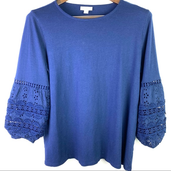 J. Jill Tops - J. Jill Mid Sleeve Puffy Laced Arm Blouse Size M